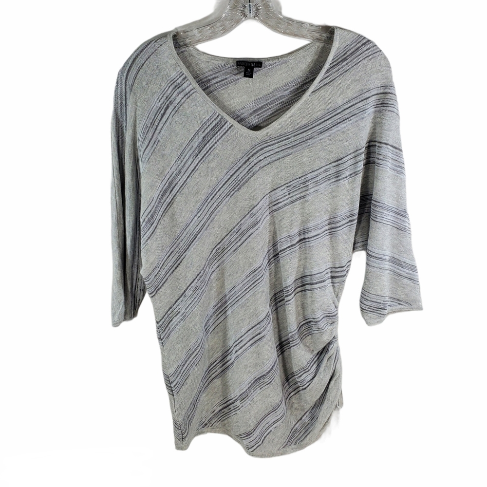 Lafayette 148 Gray Stripe Dolman Sleeve Ruched Top